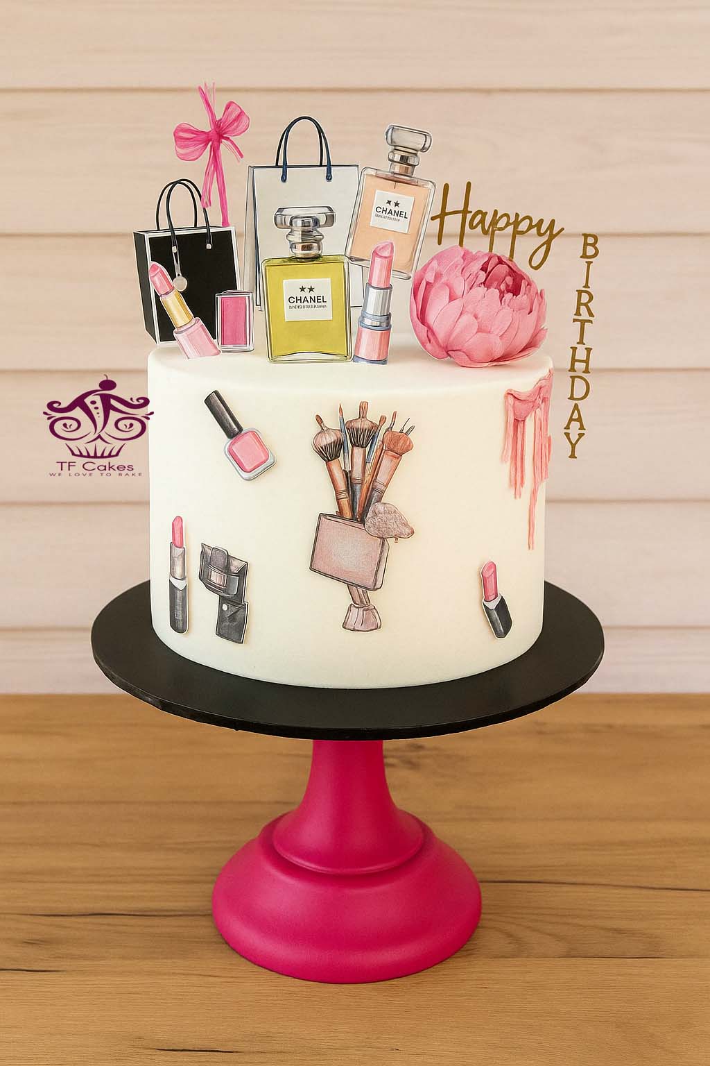 Chanel Beauty Print Cake - TF Cakes Online Delivery Freshly baked handcrafted Chanel Beauty Print Cake – Cake design by TF Cakes