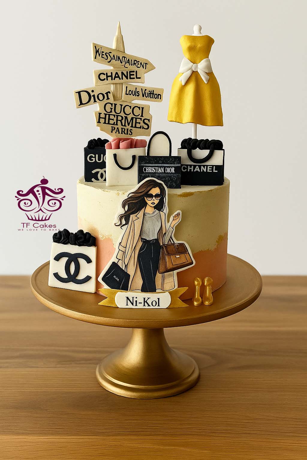 Luxury Fashion Brand Cake with Girl Figurine - TF Cakes Online Delivery Freshly baked handcrafted Luxury Fashion Brand Cake with Girl Figurine – Cake design by TF Cakes
