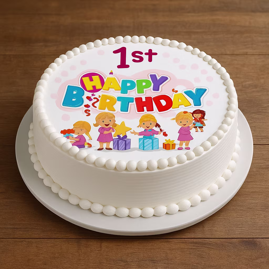 1st Birthday Girl Cake - TF Cakes Online Delivery Freshly baked handcrafted 1st Birthday Girl Cake – Cake design by TF Cakes
