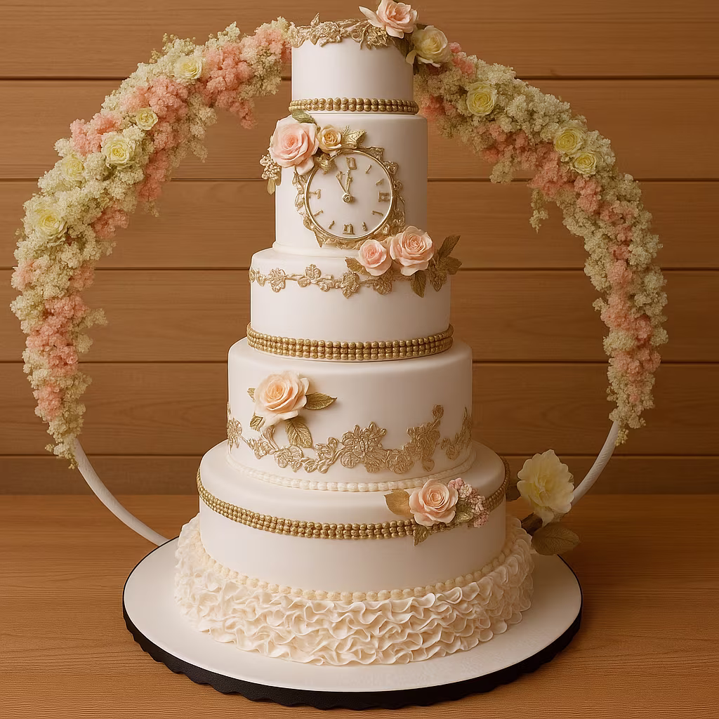 Luxury Floral Clock Wedding Cake - TF Cakes Online Delivery Freshly baked handcrafted Luxury Floral Clock Wedding Cake – Cake design by TF Cakes