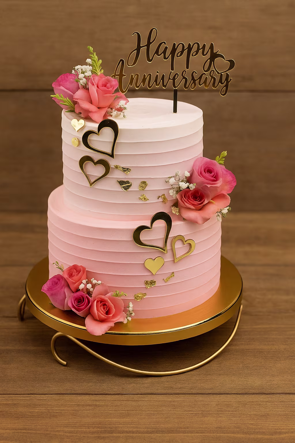 Pink Ombre Anniversary Cake with Roses - TF Cakes Online Delivery Freshly baked handcrafted Pink Ombre Anniversary Cake with Roses – Cake design by TF Cakes