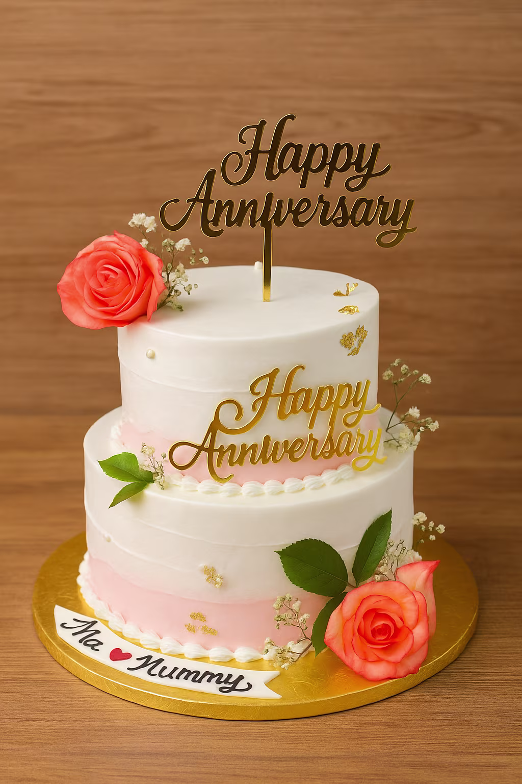 Anniversary Cake with Orange Roses - TF Cakes Online Delivery Freshly baked handcrafted Anniversary Cake with Orange Roses – Cake design by TF Cakes