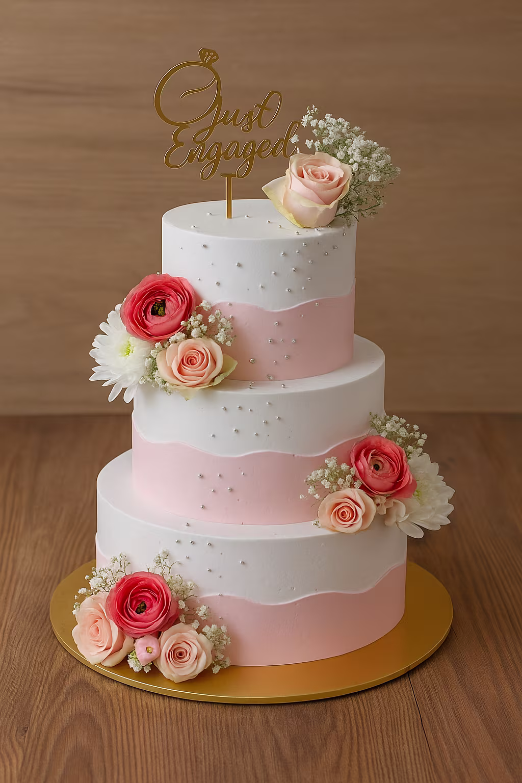 Just Engaged Floral Pearl Cake - TF Cakes Online Delivery Freshly baked handcrafted Just Engaged Floral Pearl Cake – Cake design by TF Cakes