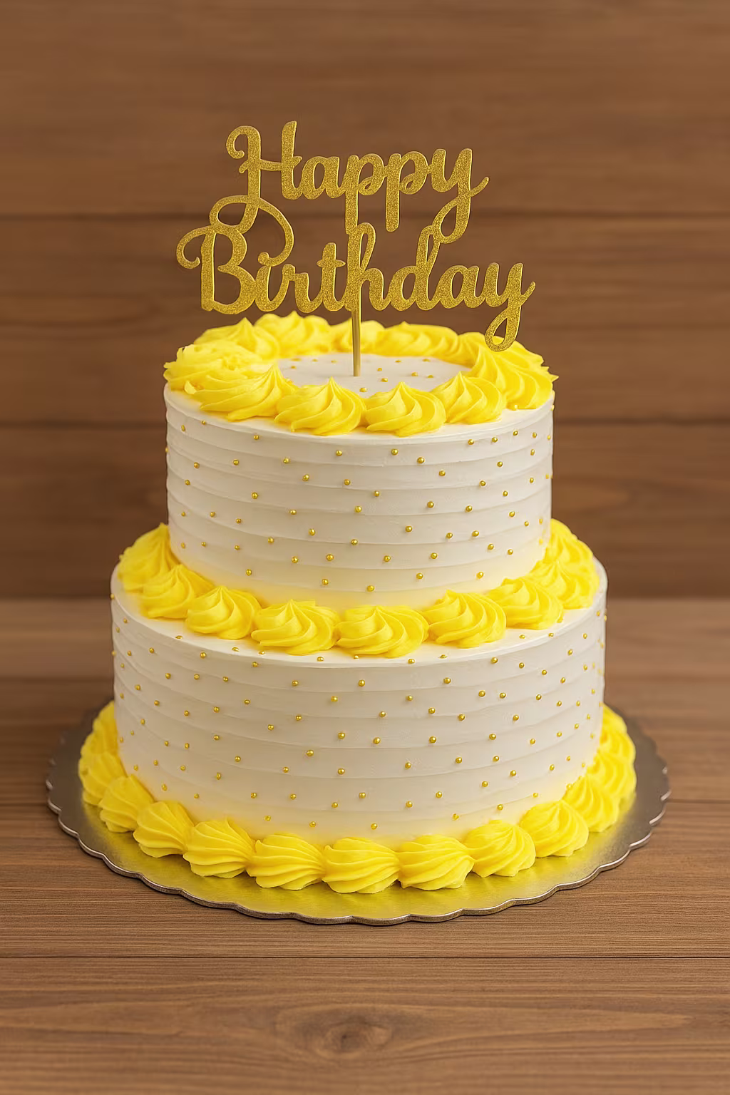 Yellow Happy Birthday Cake - TF Cakes Online Delivery Freshly baked handcrafted Yellow Happy Birthday Cake – Cake design by TF Cakes