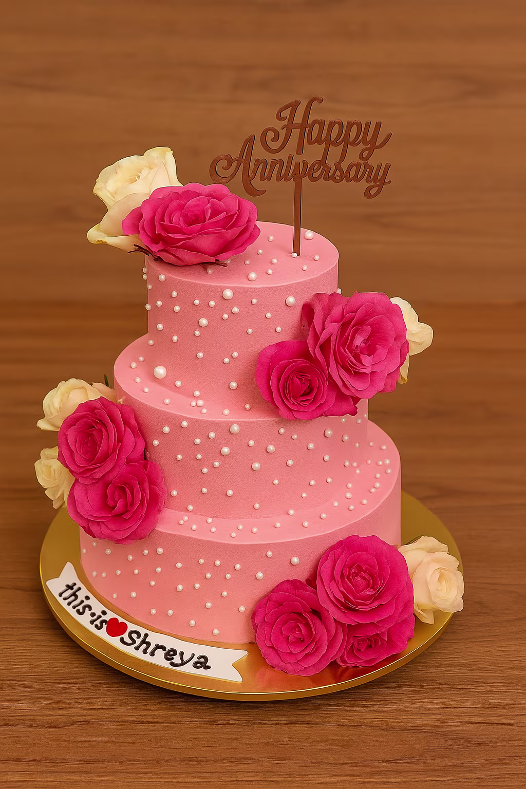 Pink Anniversary Cake for Her - TF Cakes Online Delivery Freshly baked handcrafted Pink Anniversary Cake for Her – Cake design by TF Cakes