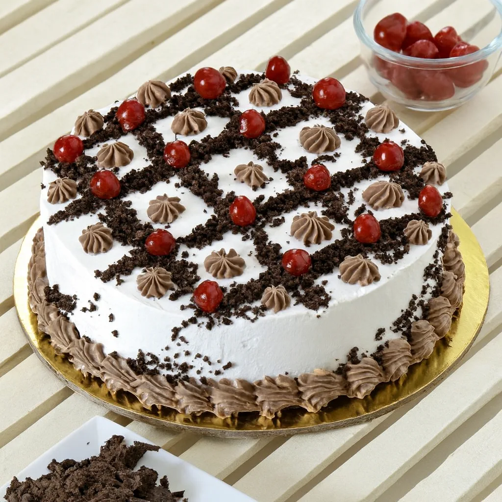 Chocolate Cherry Cream Cake - TF Cakes Online Delivery Freshly baked handcrafted Chocolate Cherry Cream Cake – Cake design by TF Cakes