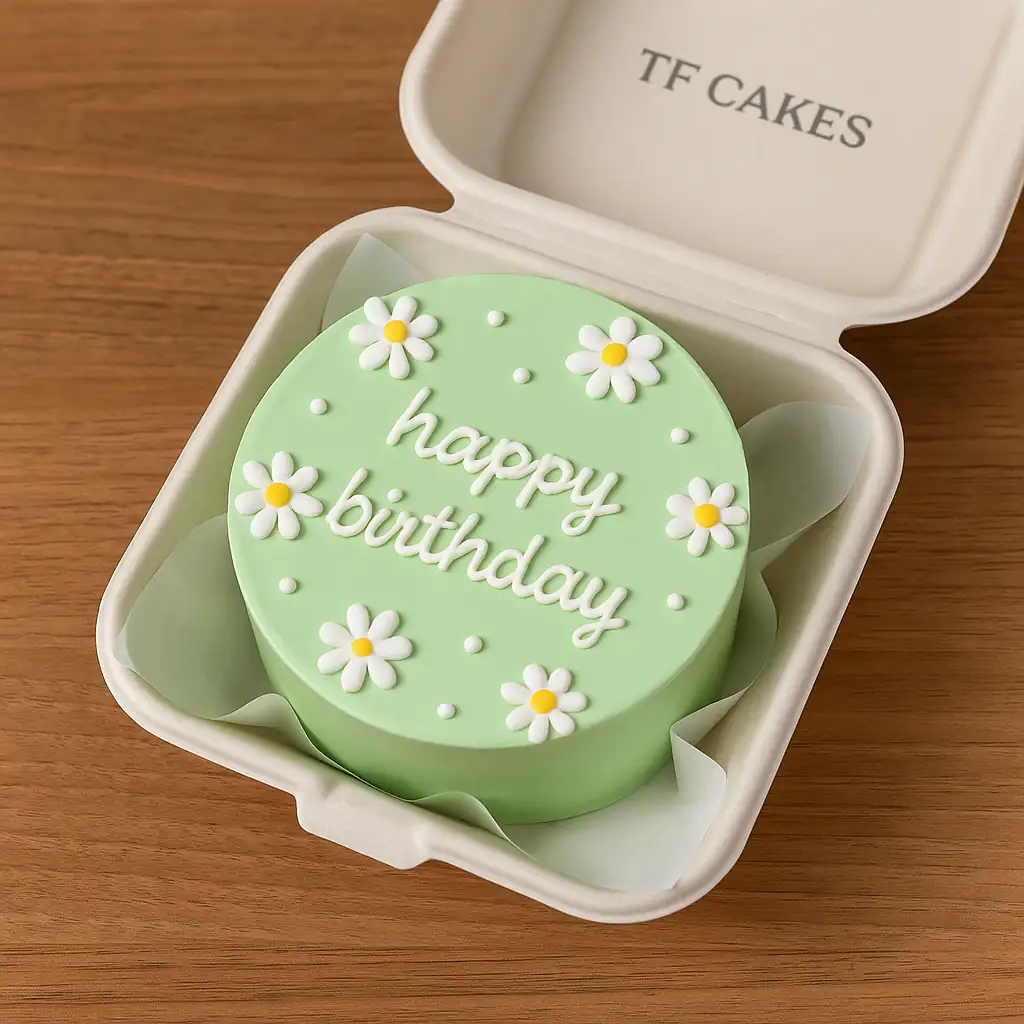 Green Daisy Bento Cake - TF Cakes Online Delivery Freshly baked handcrafted Green Daisy Bento Cake – Cake design by TF Cakes