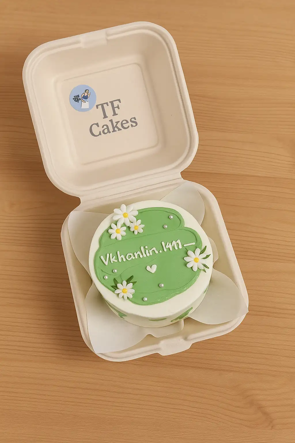 Custom Green Daisy Bento Cake - TF Cakes Online Delivery Freshly baked handcrafted Custom Green Daisy Bento Cake – Cake design by TF Cakes