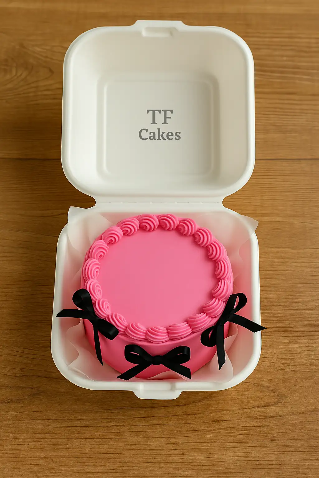 Hot Pink Black Ribbon Bento Cake - TF Cakes Online Delivery Freshly baked handcrafted Hot Pink Black Ribbon Bento Cake – Cake design by TF Cakes