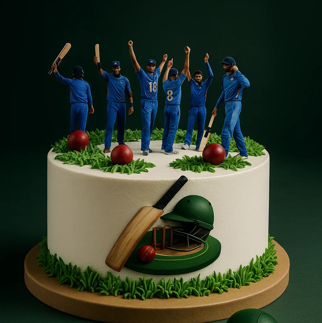 Team India Victory Figurine Cake - TF Cakes Online Delivery Freshly baked handcrafted Team India Victory Figurine Cake – Cake design by TF Cakes