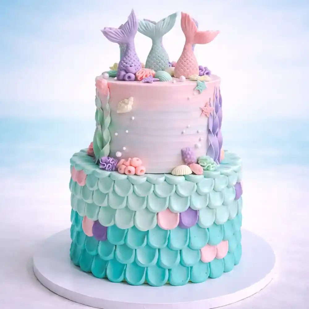 Triple Mermaid Tail Birthday Cake - TF Cakes Online Delivery Freshly baked handcrafted Triple Mermaid Tail Birthday Cake – Cake design by TF Cakes