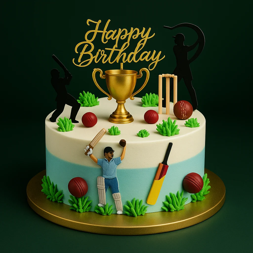 Trophy Silhouette Cricket Cake - TF Cakes Online Delivery Freshly baked handcrafted Trophy Silhouette Cricket Cake – Cake design by TF Cakes