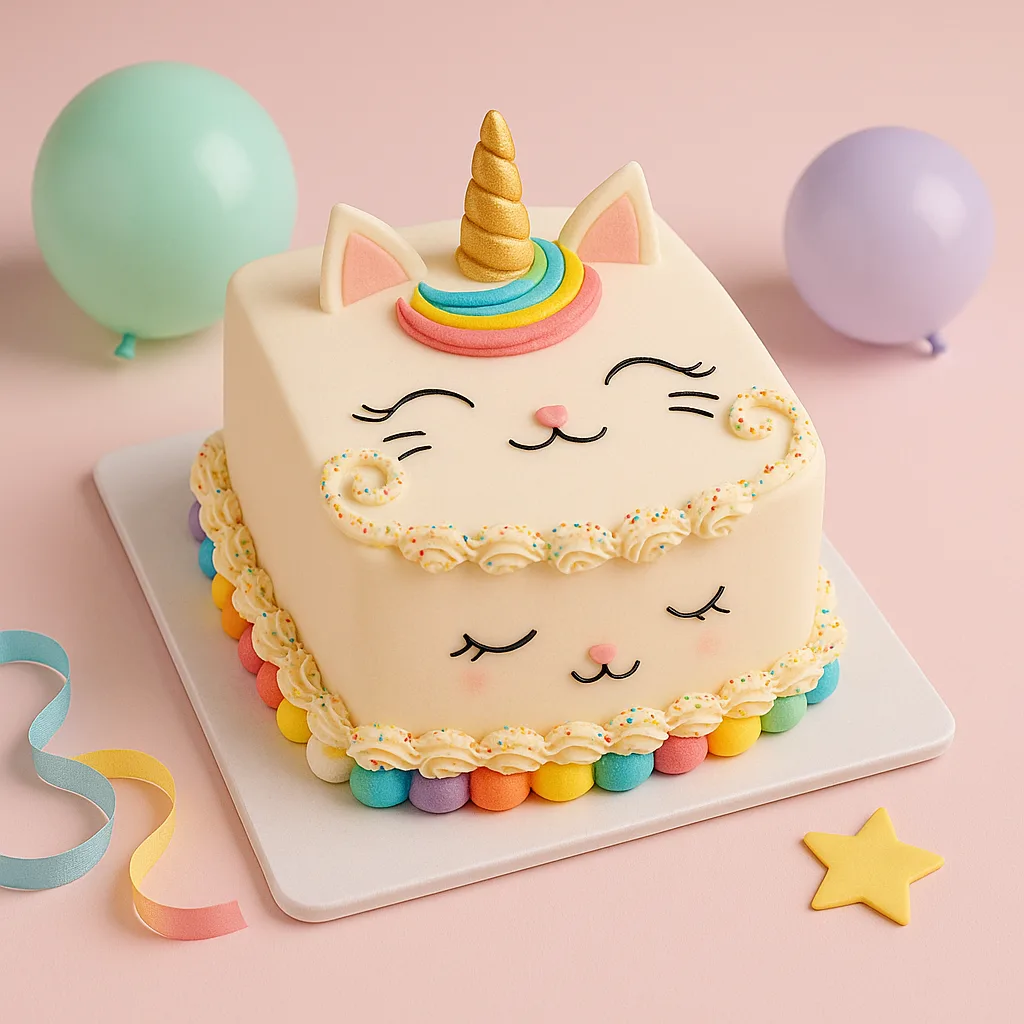 Unicorn Cat Face Square Cake - TF Cakes Online Delivery Freshly baked handcrafted Unicorn Cat Face Square Cake – Cake design by TF Cakes