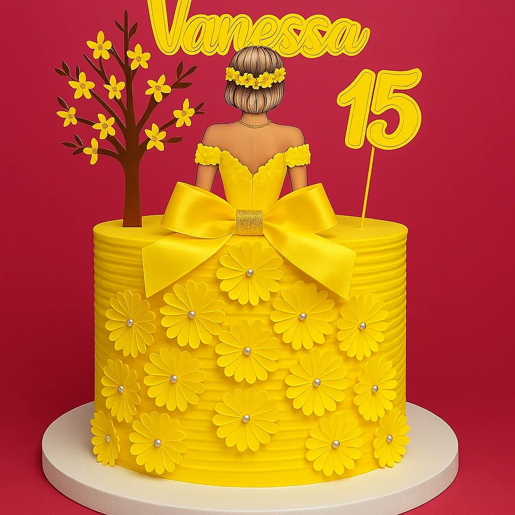 Yellow Princess Vanessa Cake - TF Cakes Online Delivery Freshly baked handcrafted Yellow Princess Vanessa Cake – Cake design by TF Cakes