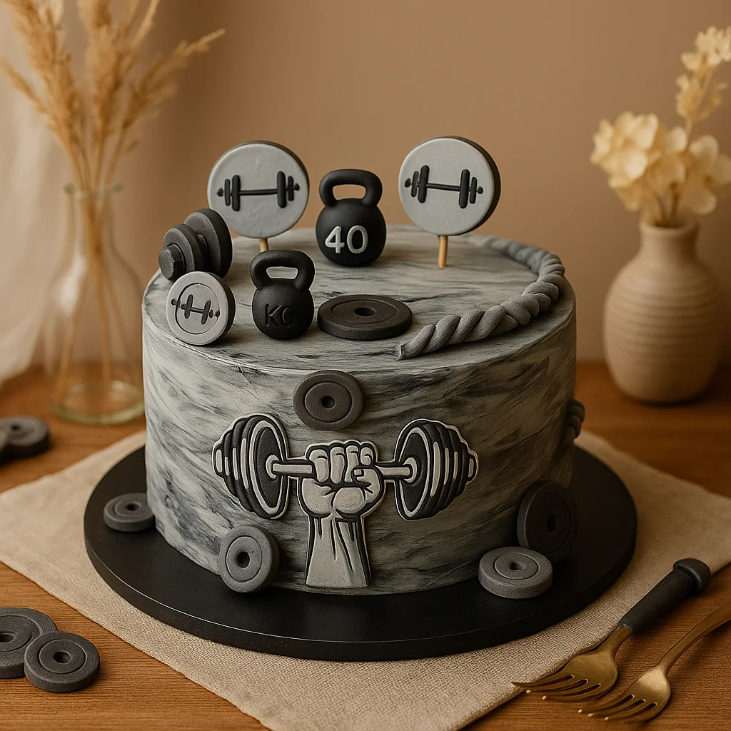 Freshly baked handcrafted 40 KG Marble Gym Cake – Cake design by TF Cakes